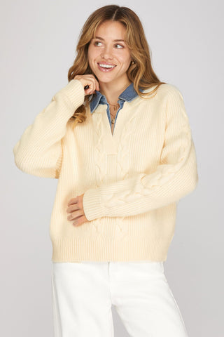 Harlow Denim Collar Sweater Top - Sugar Co.