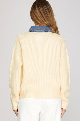 Harlow Denim Collar Sweater Top - Sugar Co.