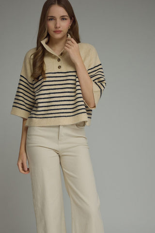Harper Striped Mock Neck Knit Top - Sugar Co.