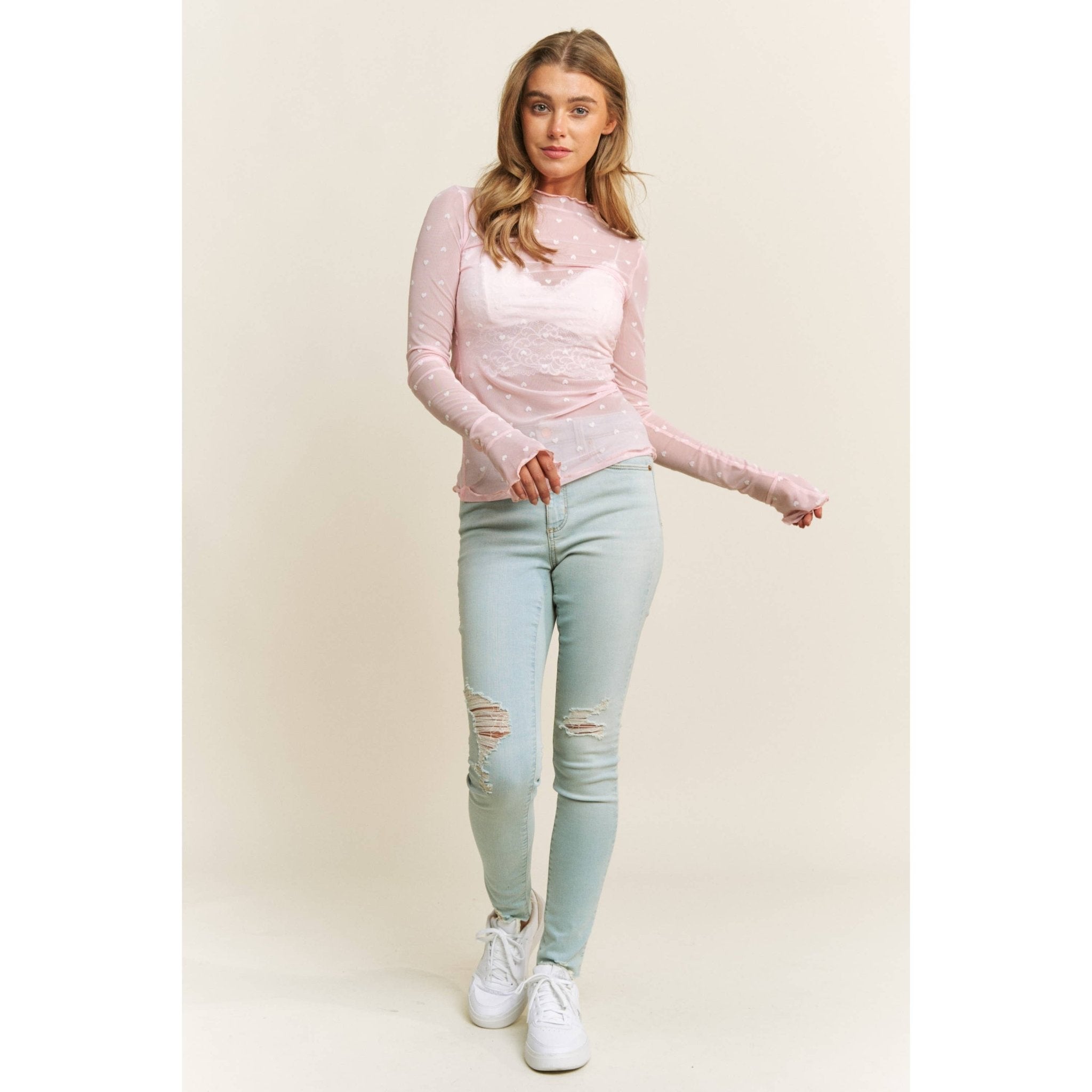 Heart Mesh Top Pink - Sugar Co.