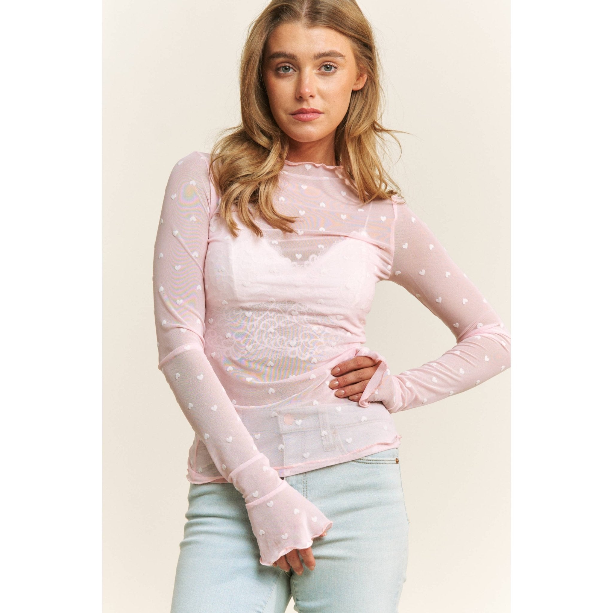 Heart Mesh Top Pink - Sugar Co.