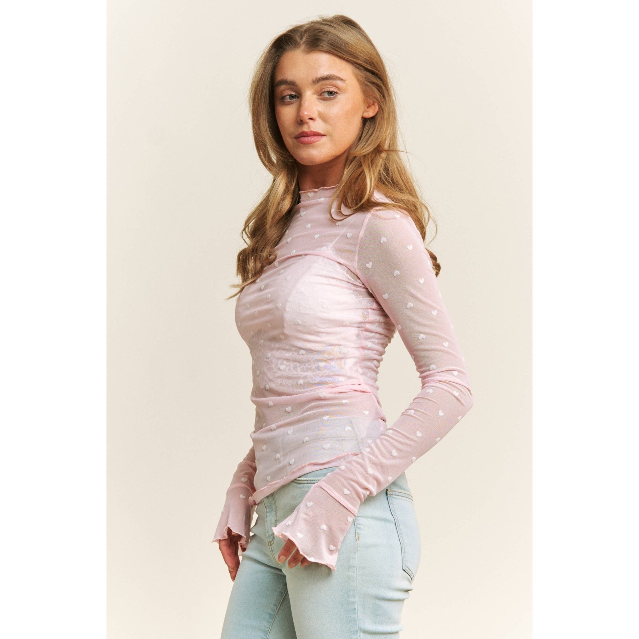 Heart Mesh Top Pink - Sugar Co.