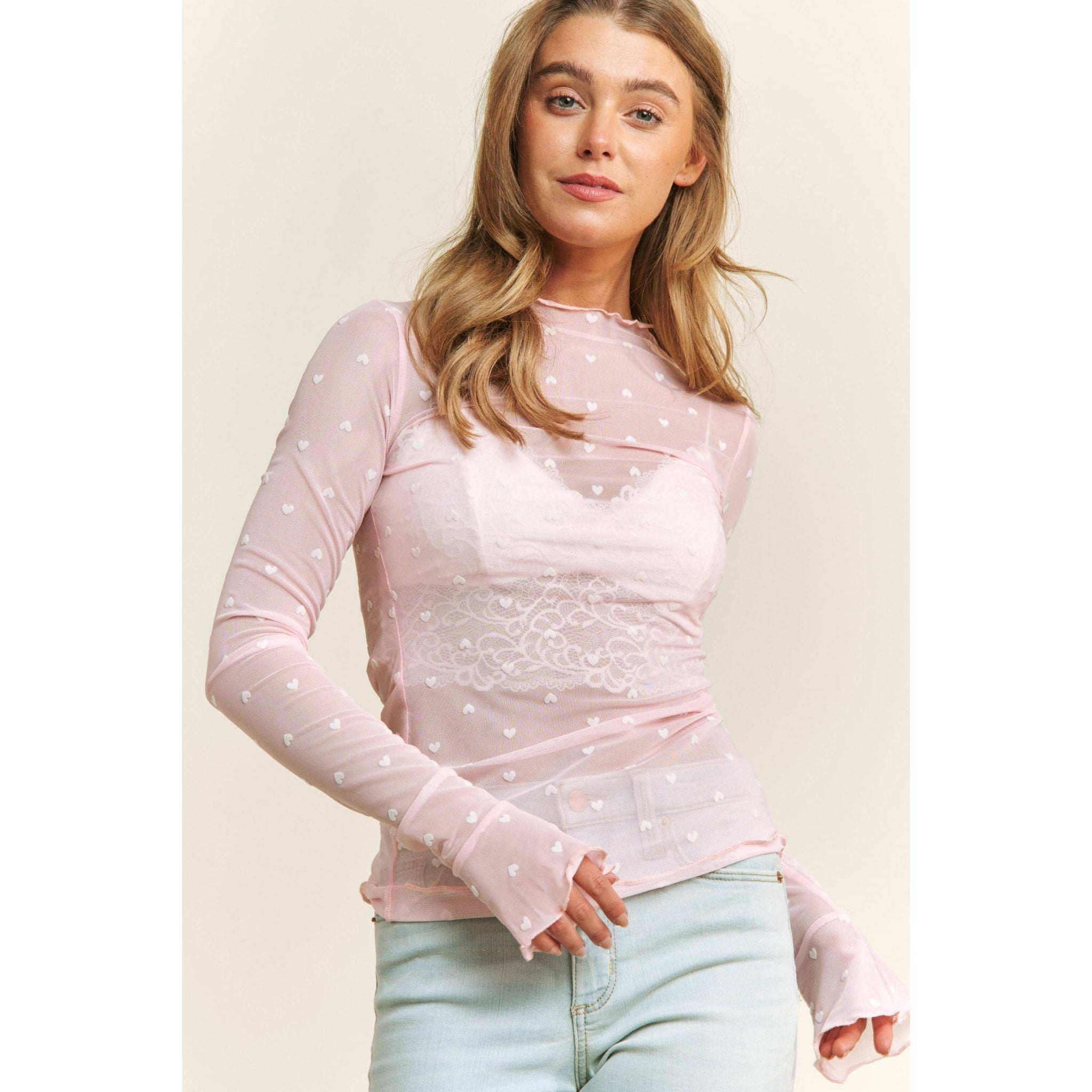 Heart Mesh Top Pink - Sugar Co.