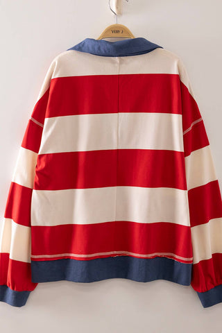 Homecoming Rugby Stripe Top Red - Sugar Co.