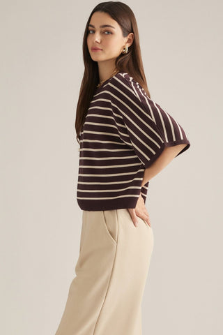 Hot Cocoa Stripe Poncho Sleeve Top - Sugar Co.