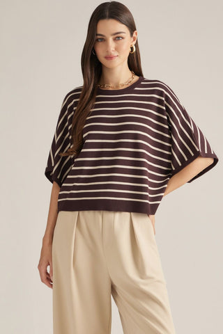 Hot Cocoa Stripe Poncho Sleeve Top - Sugar Co.