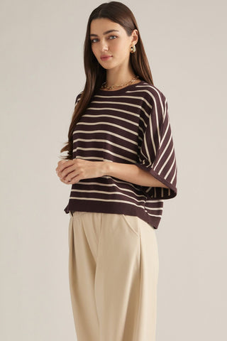Hot Cocoa Stripe Poncho Sleeve Top - Sugar Co.