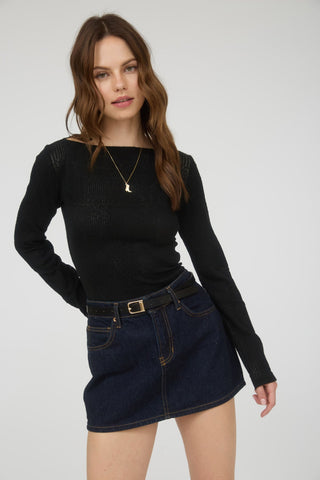 Juniper Crochet Knit Top Black - Sugar Co.