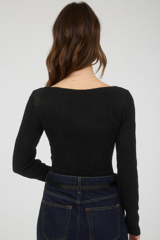 Juniper Crochet Knit Top Black - Sugar Co.