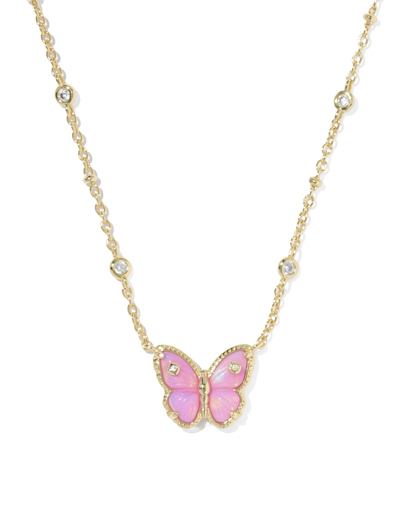 Kendra Scott Cailey Butterfly Short Pendant Necklace Gold Pink Opalescent