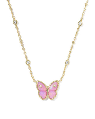 Kendra Scott Cailey Butterfly Short Pendant Necklace Gold Pink Opalescent - Sugar Co.