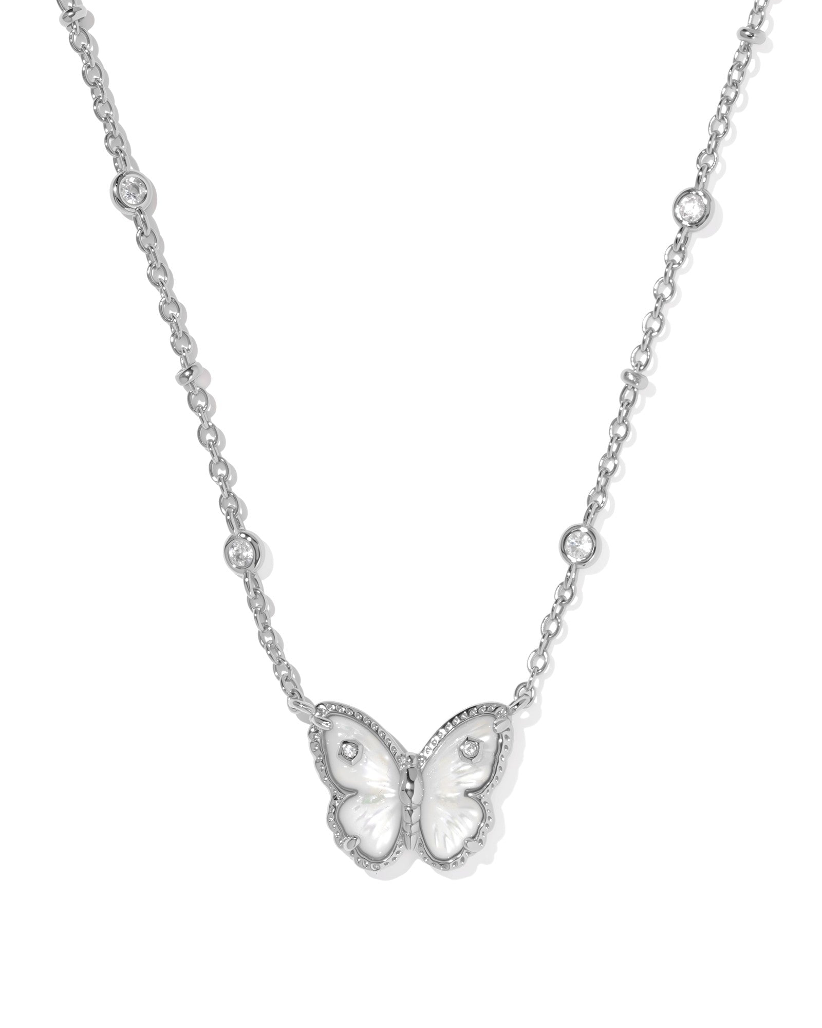 Kendra Scott Cailey Butterfly Short Pendant Necklace Silver Ivory Mother Of Pearl