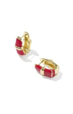 Kendra Scott | Courtney Enamel Huggie Earrings Gold Red Enamel - Sugar Co.