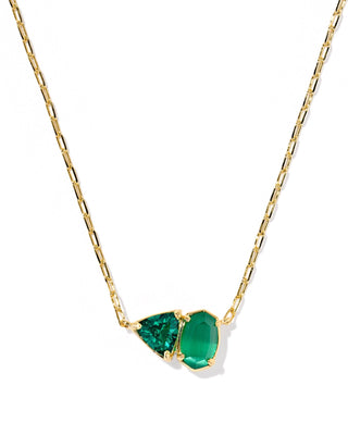 Kendra Scott Tatum Short Pendant Necklace Gold Dark Green Mix - Sugar Co.