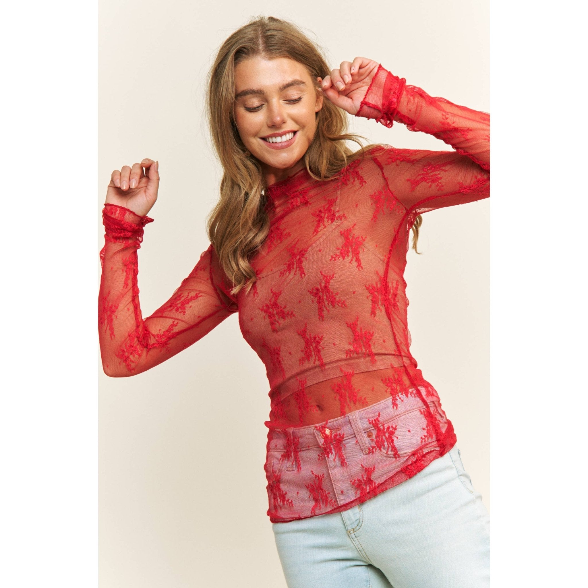 Lace Long Sleeve Red - Sugar Co.