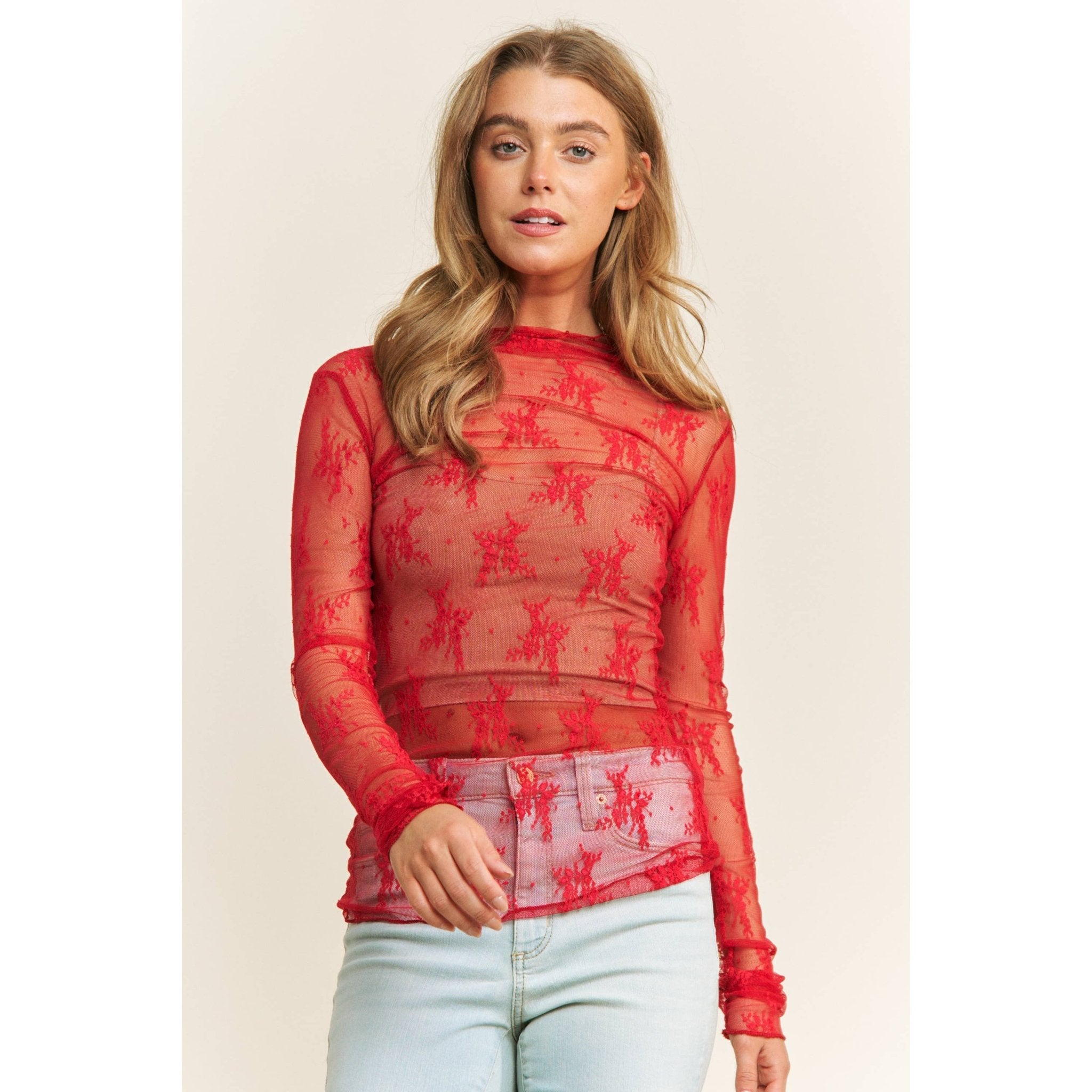 Lace Long Sleeve Red - Sugar Co.