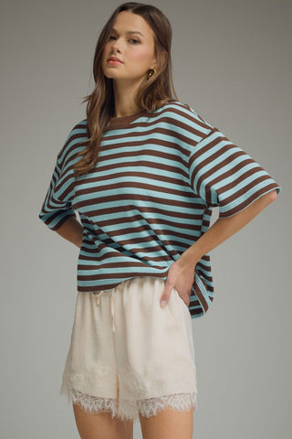 Lane Stripe Knit Blue Brown - Sugar Co.