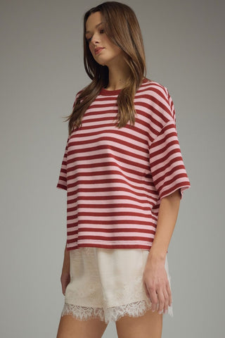 Lane Stripe Knit Burgundy - Sugar Co.