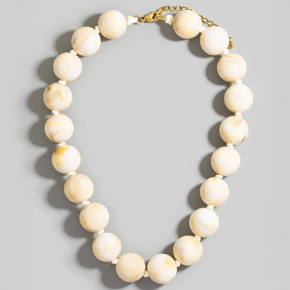 Large Marble Resin Beads Necklace Ivory