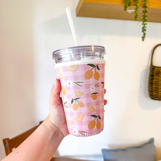 Lemon Gingham | Coffee Sleeve: Medium (20 - 24oz) - Sugar Co.