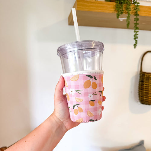 Lemon Gingham | Coffee Sleeve: Small (16 - 20oz) - Sugar Co.