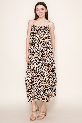 Leopard Strap Midi Dress - Sugar Co.