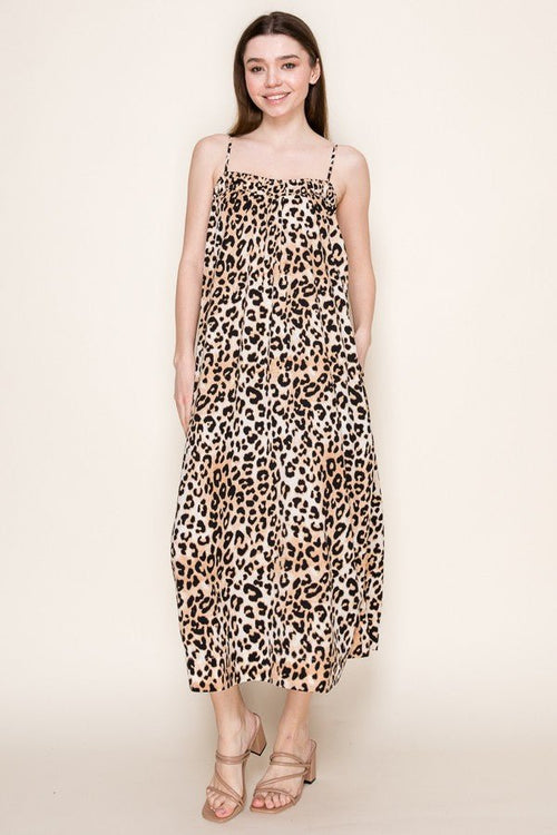 Leopard Strap Midi Dress - Sugar Co.