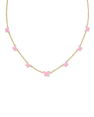 Lillia Butterfly Silver Enamel Strand Necklace Gold Pinkl Enamel - Sugar Co.