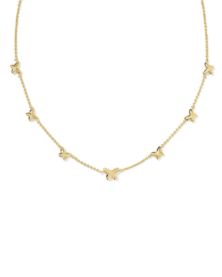 Lillia Butterfly Silver Enamel Strand Necklace Gold Pinkl Enamel - Sugar Co.