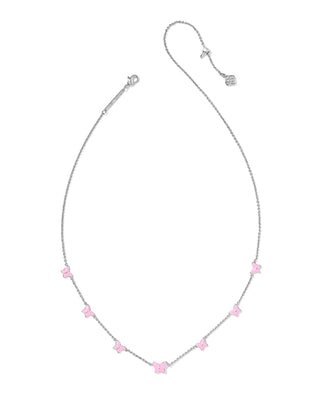 Lillia Butterfly Silver Enamel Strand Necklace Rhodium Pink Enamel - Sugar Co.
