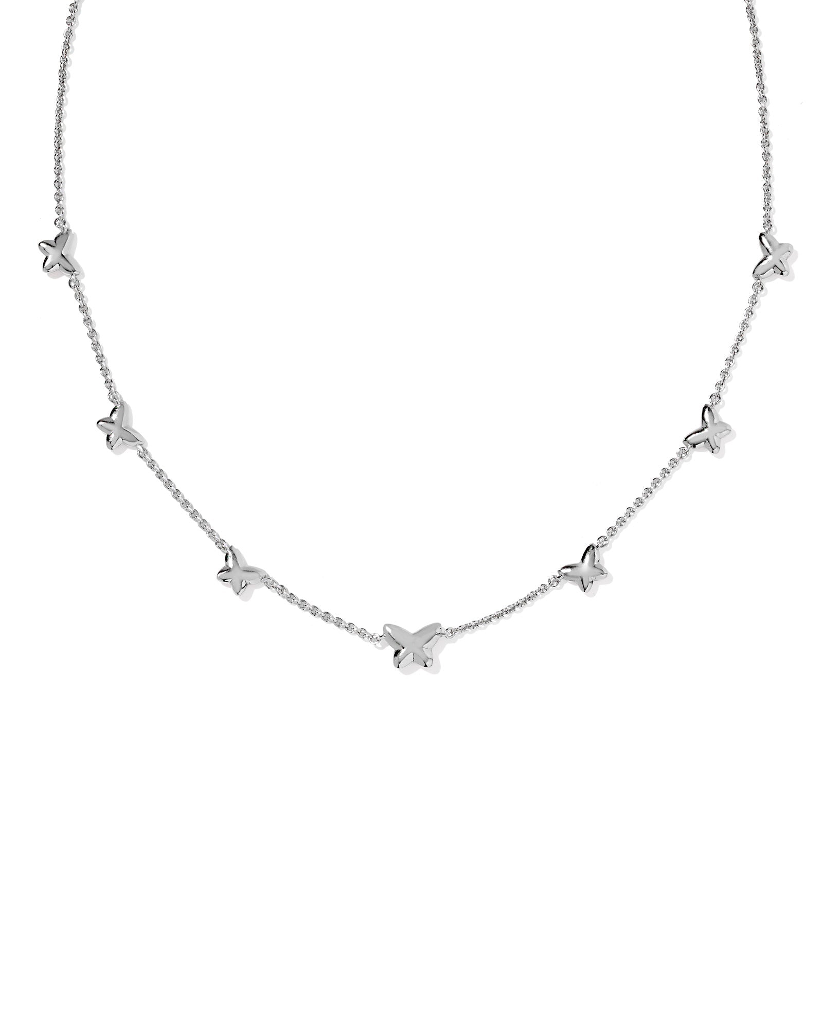 Lillia Butterfly Silver Enamel Strand Necklace Rhodium Pink Enamel