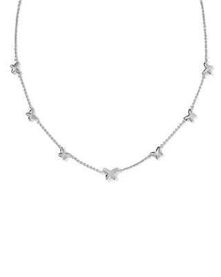 Lillia Butterfly Silver Enamel Strand Necklace Rhodium Pink Enamel - Sugar Co.
