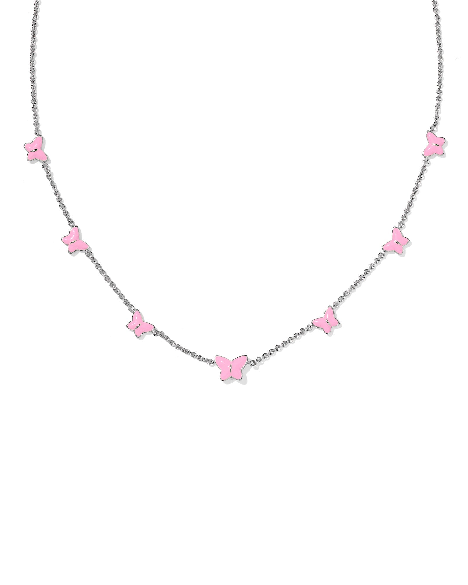 Lillia Butterfly Silver Enamel Strand Necklace Rhodium Pink Enamel