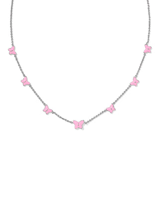 Lillia Butterfly Silver Enamel Strand Necklace Rhodium Pink Enamel - Sugar Co.