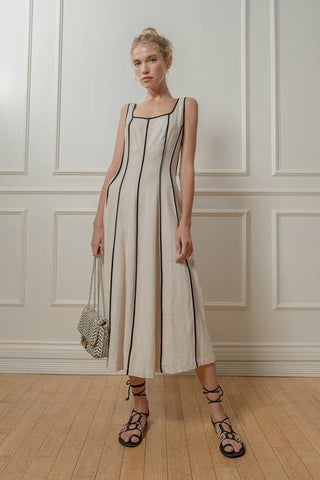 Linen Midi Dress: Brown - Sugar Co.