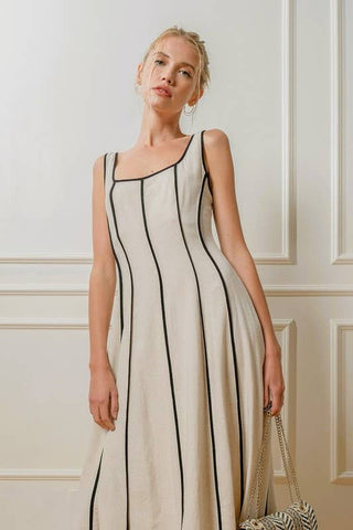 Linen Midi Dress: Brown - Sugar Co.