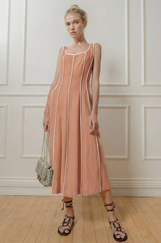 Linen Midi Dress: Brown - Sugar Co.