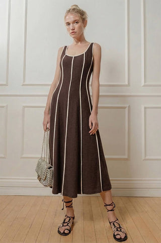 Linen Midi Dress: Brown - Sugar Co.