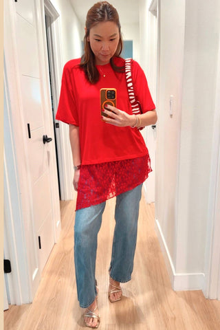 Liora Lace Tee Red - Sugar Co.