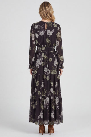 Long Sleeve Surplice Tiered Maxi Dress Ash Brown - Sugar Co.
