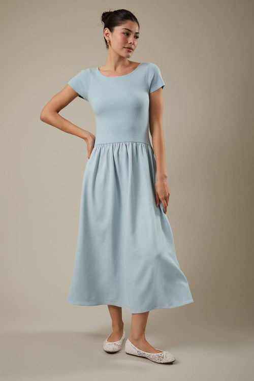 Maggie Mixed Media Dress Light Blue - Sugar Co.