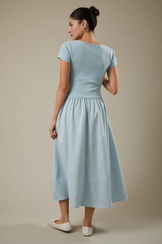 Maggie Mixed Media Dress Light Blue - Sugar Co.