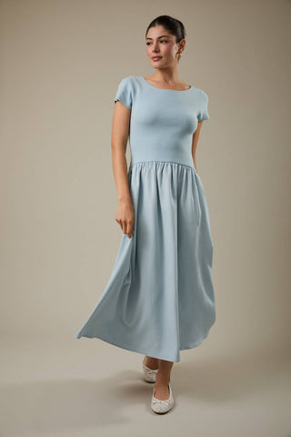 Maggie Mixed Media Dress Light Blue - Sugar Co.