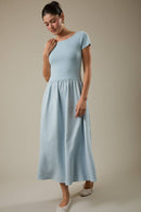 Maggie Mixed Media Dress Light Blue - Sugar Co.