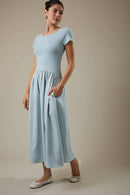 Maggie Mixed Media Dress Light Blue - Sugar Co.