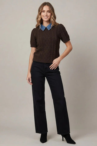 Marlowe Cable Collar Sweater Top - Sugar Co.