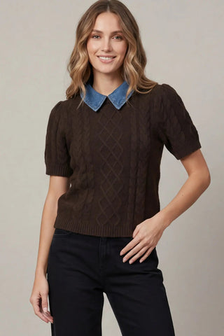 Marlowe Cable Collar Sweater Top - Sugar Co.
