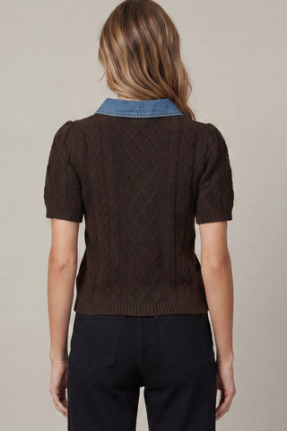 Marlowe Cable Collar Sweater Top - Sugar Co.