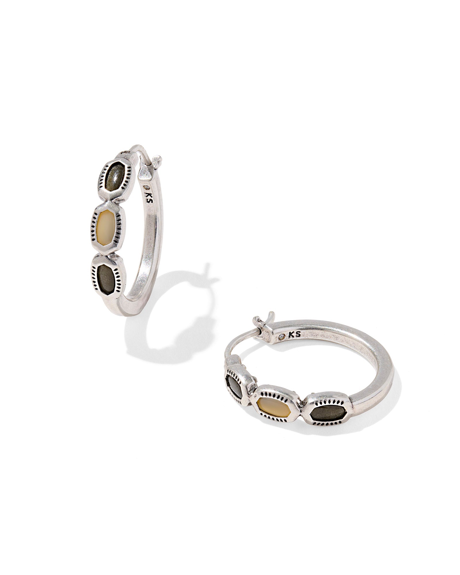 Mini Elisa Gold Hoop Earrings: Vintage Silver Black Mix