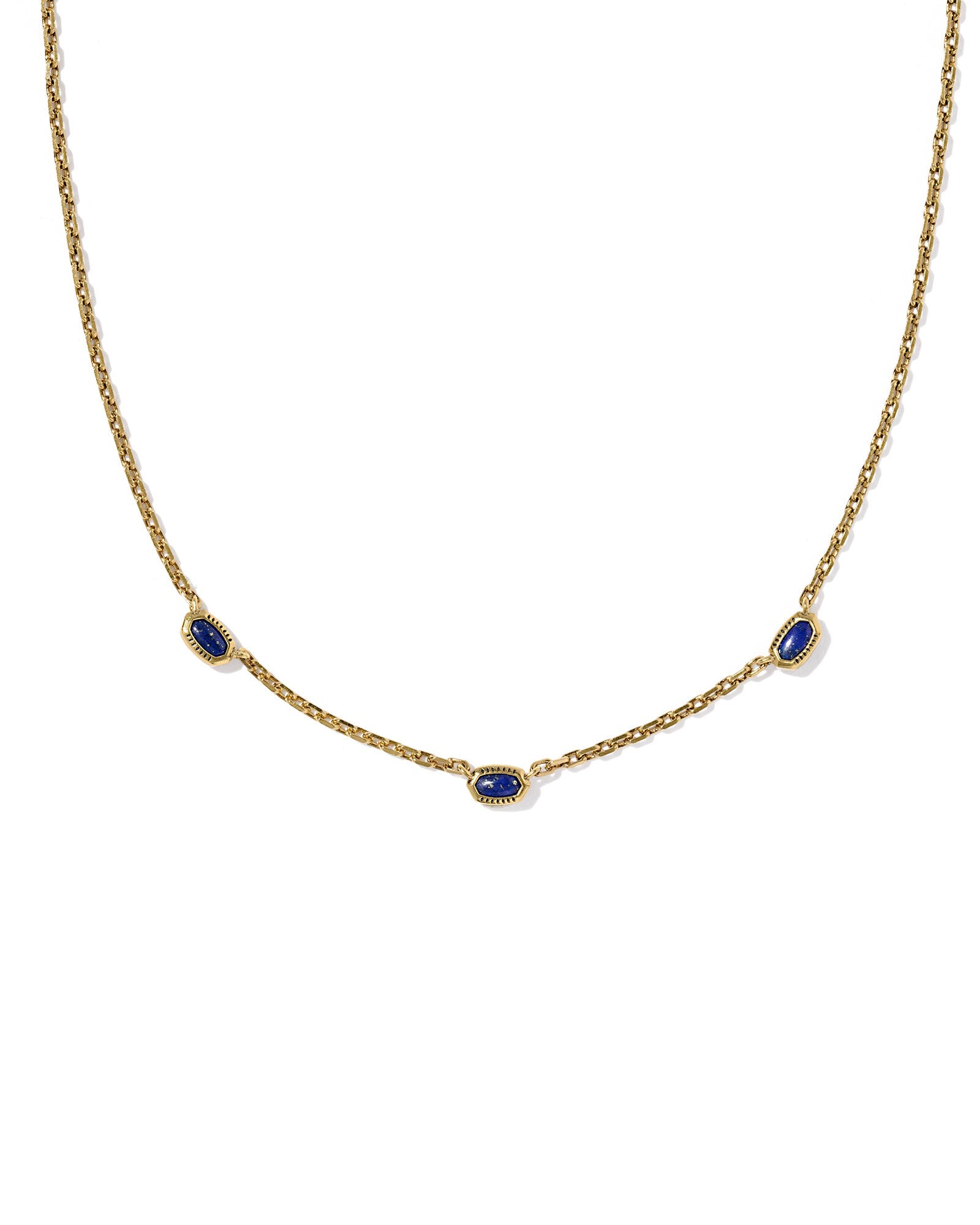 Mini Elisa Gold Three Stone Strand Necklace: Vintage Gold Blue Lapis